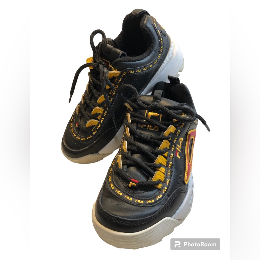 Fila Disruptor 2 Black Yellow Orange Athletic Shoes Sneakers Youth Size 4